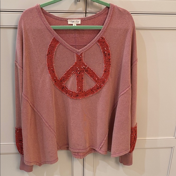 Sage Tops - Sage Pink Peace Sign Sweatshirt